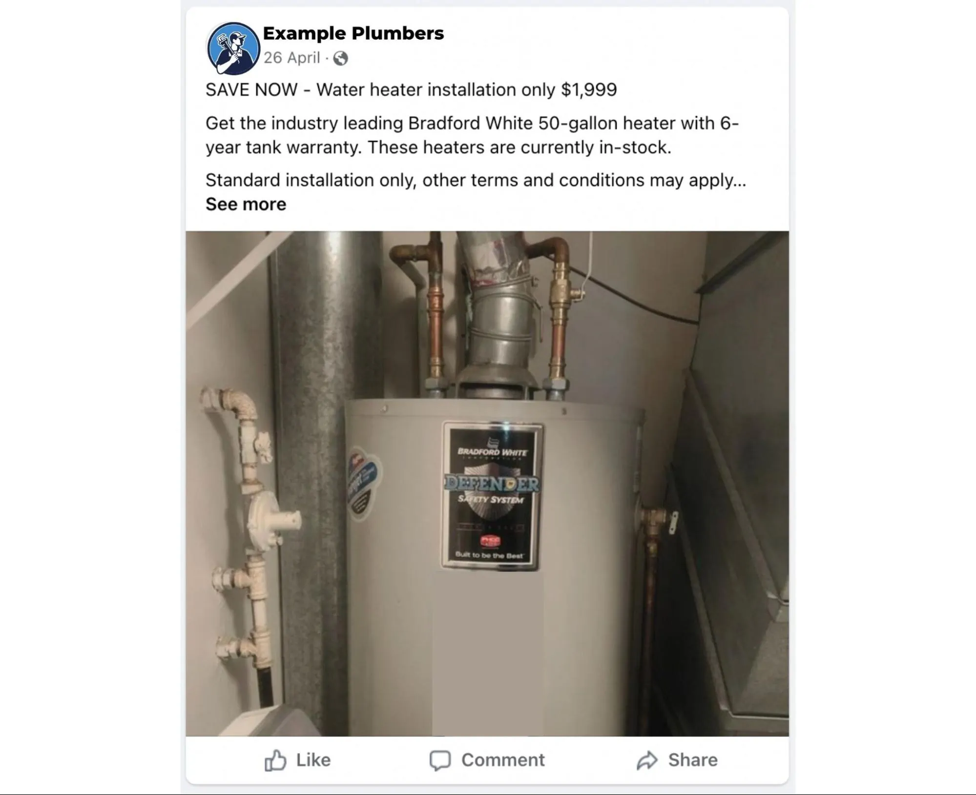 Пример поста в социальной сети для сайта сантехники.