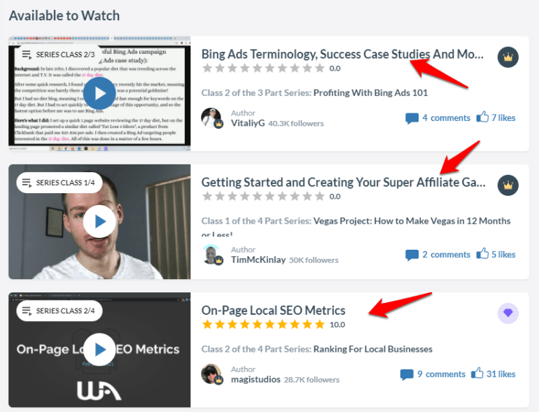 classes d'affiliation riches