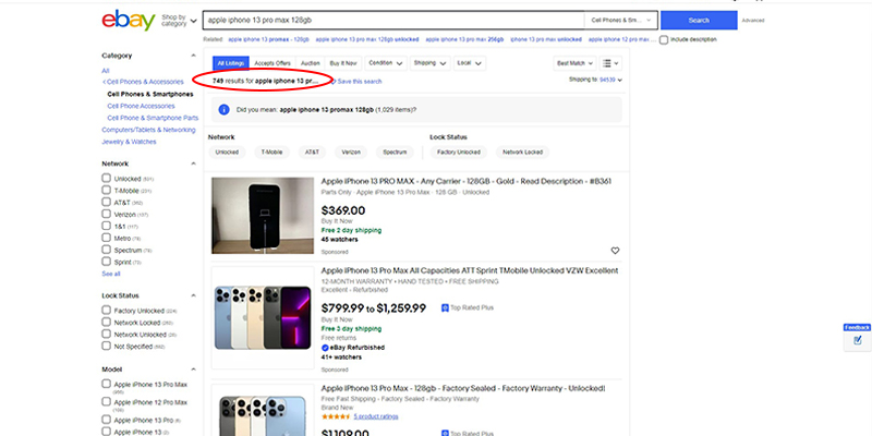 iPhone 13 Prox Max en eBay