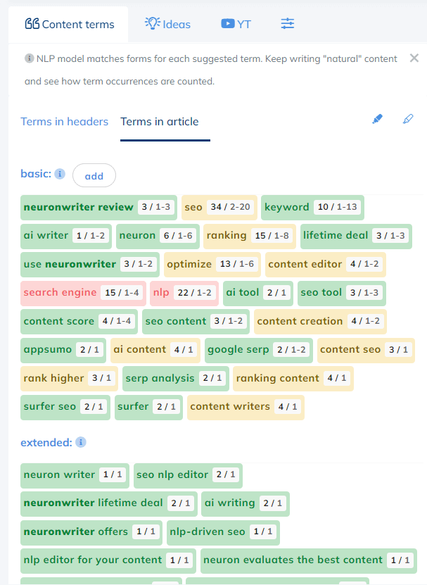 content terms in article
