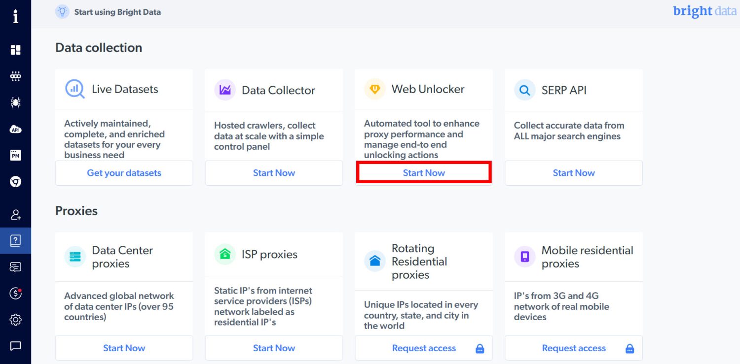 Funzione Web Unlocker su Bright Data