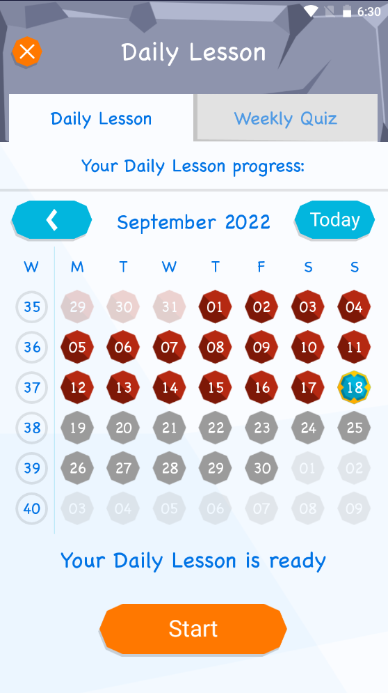 Attività sull'app Mondly Kids