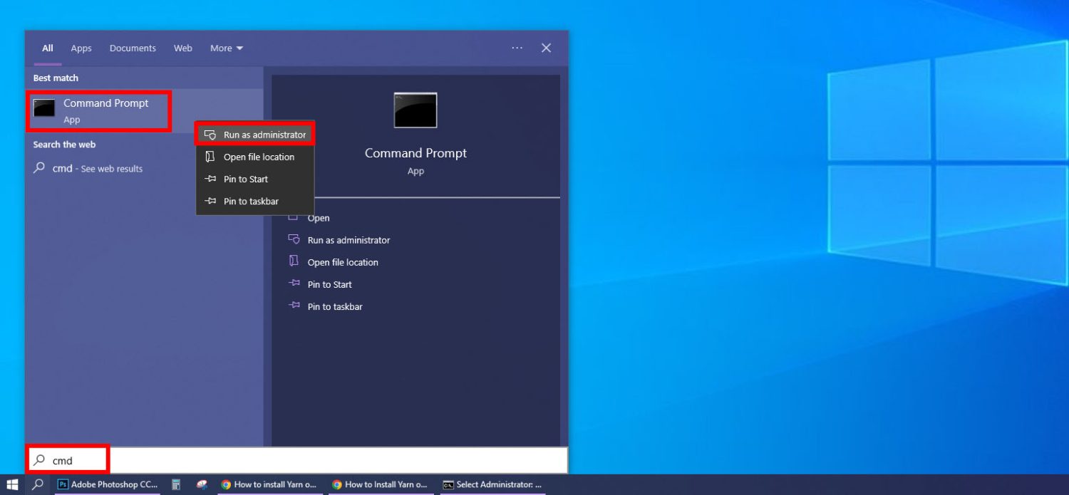Abrindo o CMD no Windows e executando-o como administrador
