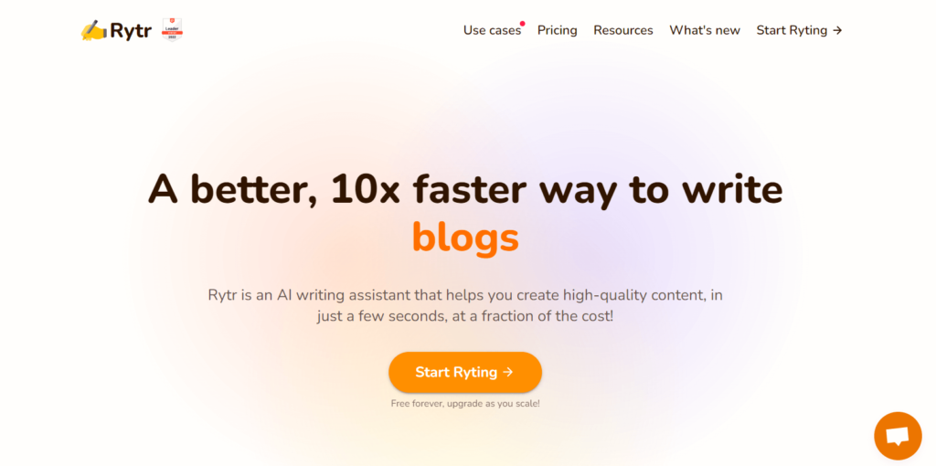 Rytr Review 2022:用于内容创建的最佳 AI 写作工具 2 rytr homepage
