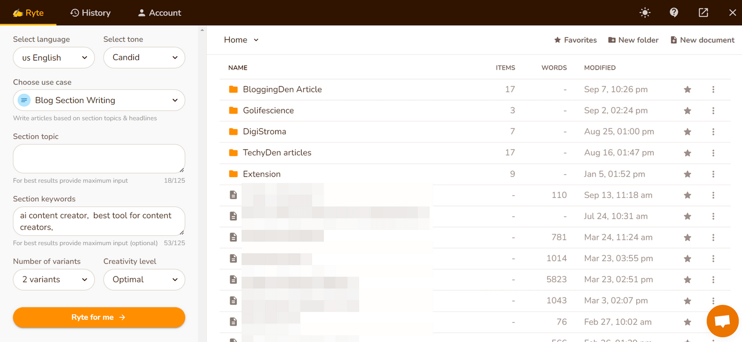 Rytr Review 2022:内容创作的最佳 AI 写作工具 5 rytr writing interface