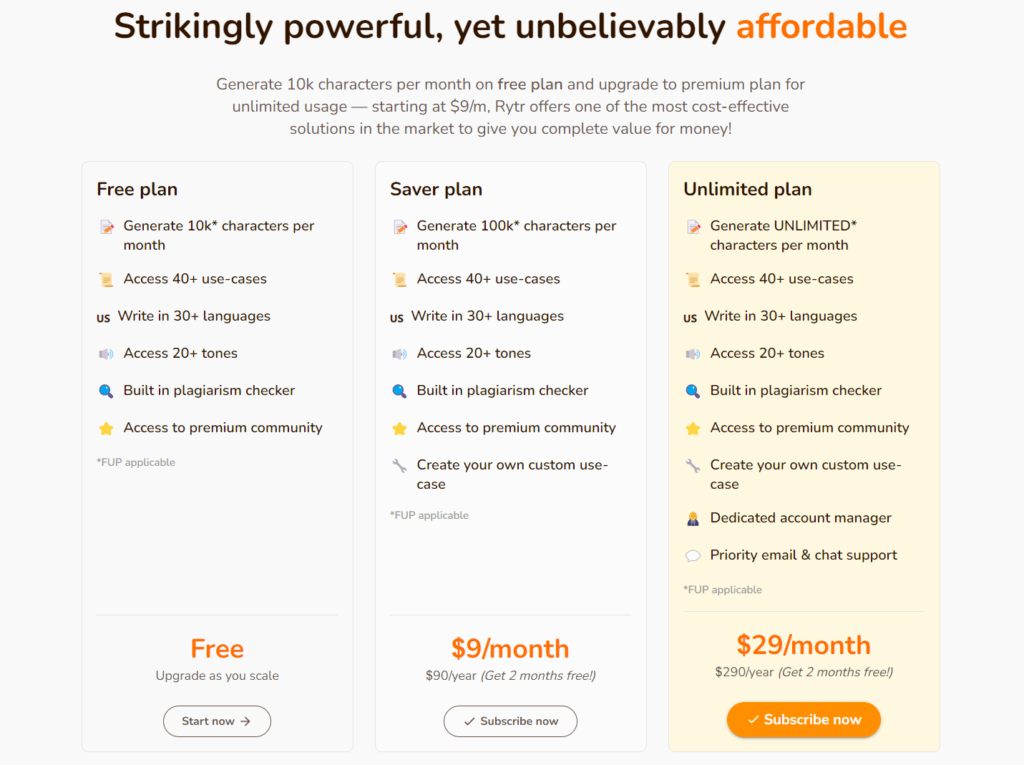 Rytr Review 2022:内容创作的最佳 AI 写作工具 20 rytr pricing and plans