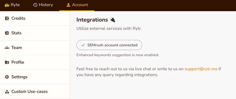 Rytr Review 2022:内容创作的最佳 AI 写作工具 14 semrush account connected
