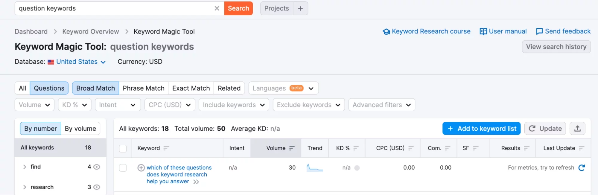 comment utiliser semrush pour trouver des questions de mots clés