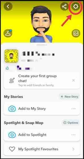Klicken Sie auf das Snapchat-Einstellungssymbol, um das Snapchat-Konto zu löschen