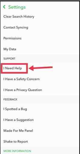 Wählen Sie die Option Ich brauche Hilfe, um das Snapchat-Konto zu löschen