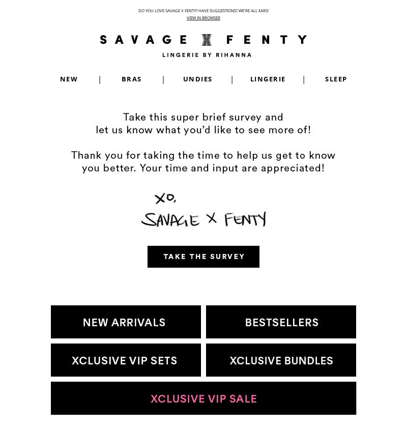 Campagna di sondaggi e-mail Savage x Fenty