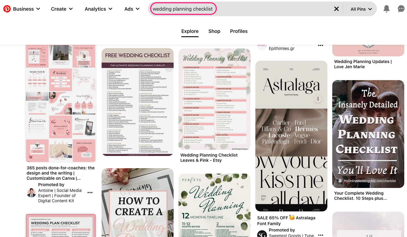 Marketing de servicios de planificación de bodas en Pinterest