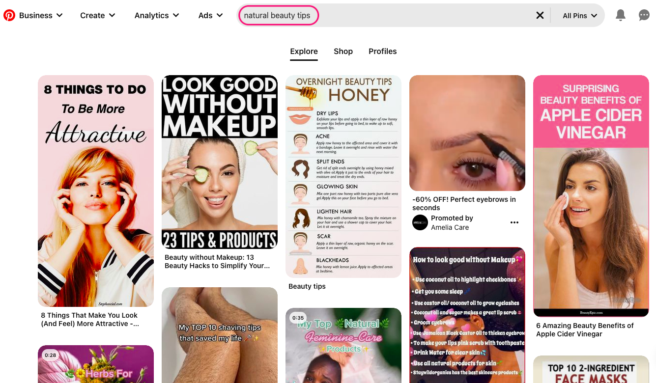 Marketing de belleza natural en Pinterest