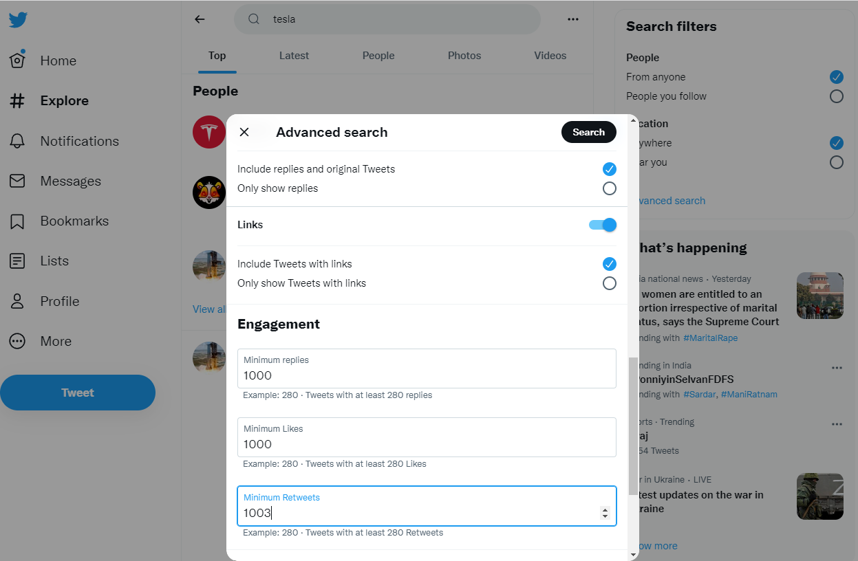 Twitter で高度な検索を使用してエンゲージメント パラメータを作成する方法