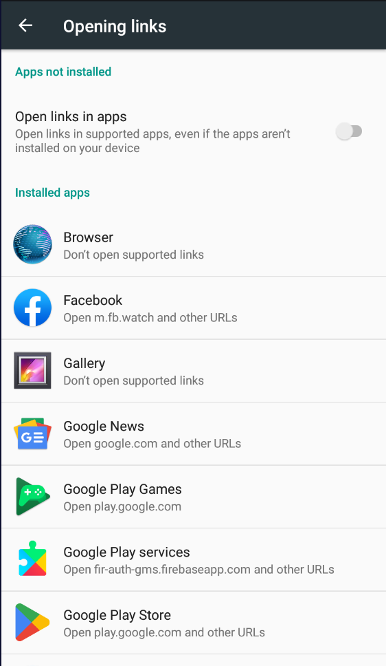 アプリでリンクを開くのをオフにする