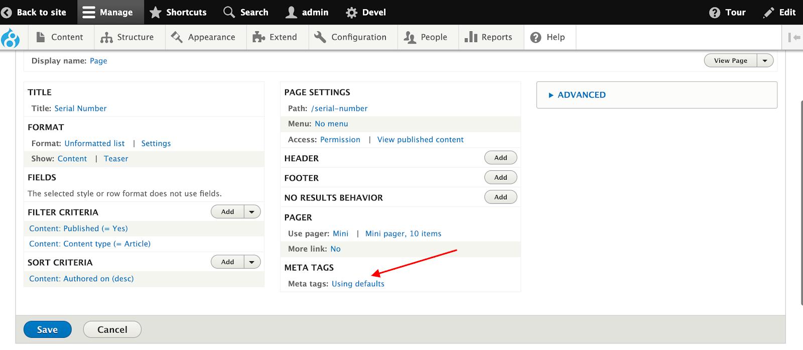 メタタグ設定ビュー