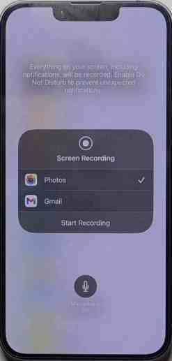 iPhone 14のマイクの画面録画オプションをクリックします