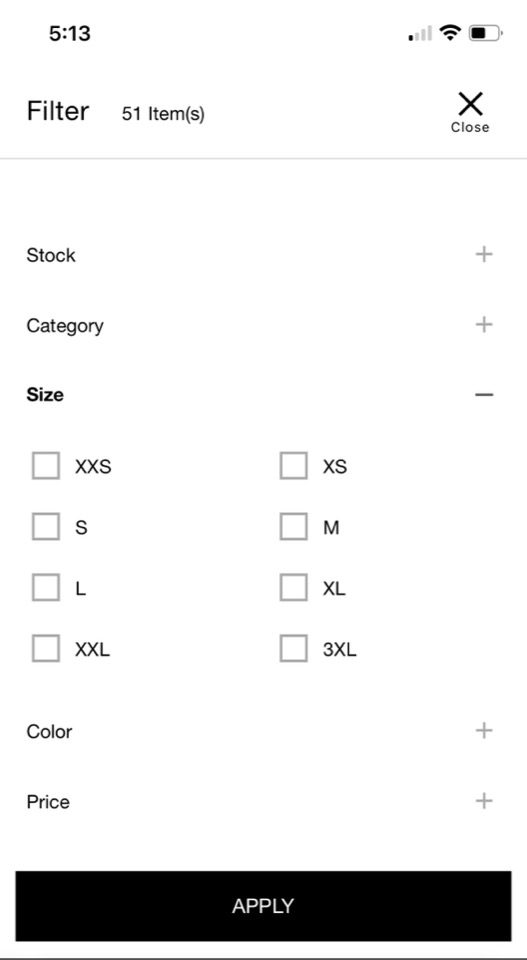 ein zusammenklappbares mobiles Menü für facettierte Suche