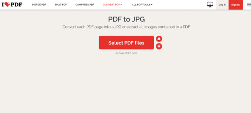 访问 ilovepdf 网站以将 pdf 保存为 jpeg