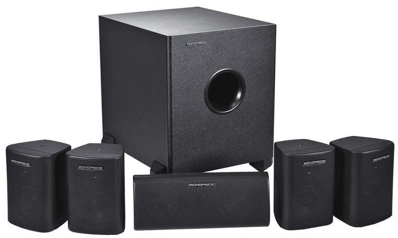 Monoprice-5.1-Channel-Home-Theatre-Satellite-Speakers-and-Subwoofer
