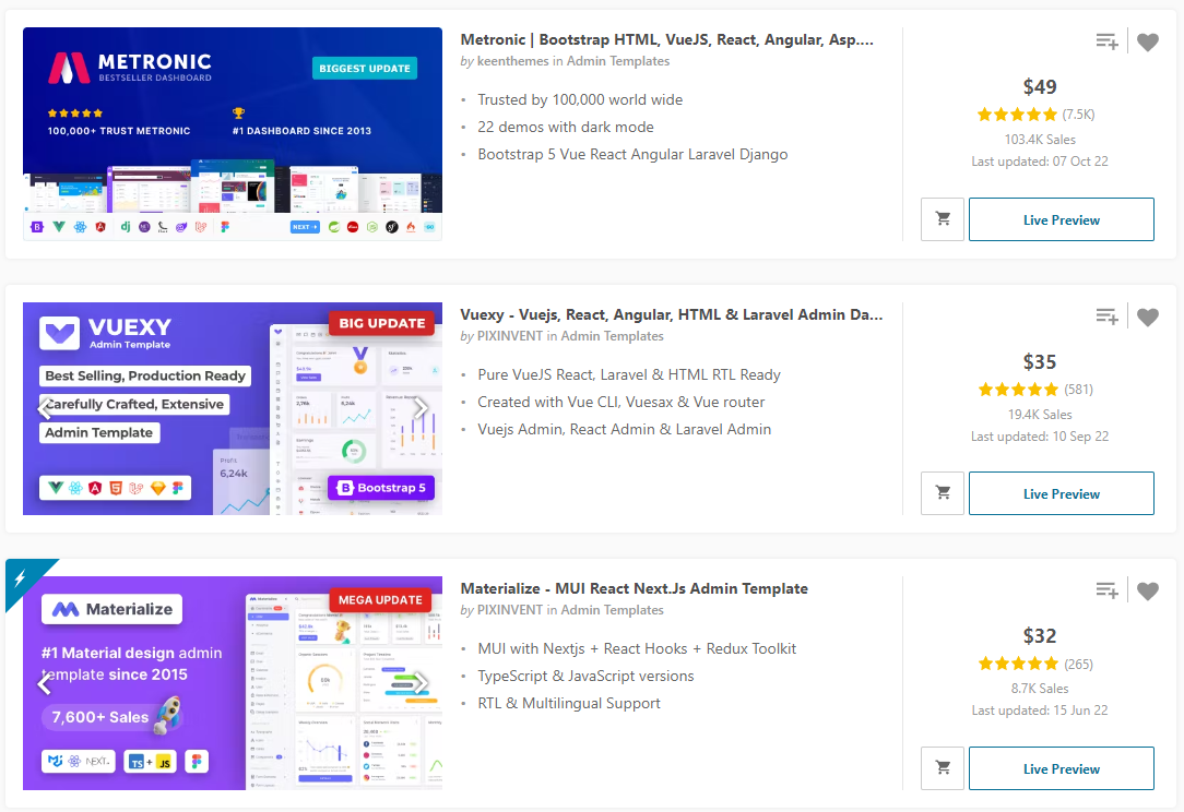 Portal template ThemeForest React