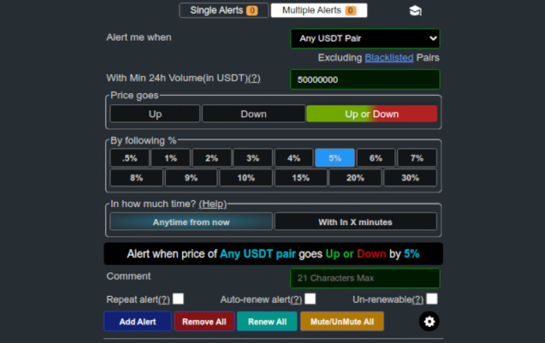 Rastreador de precios de criptomonedas de Binance