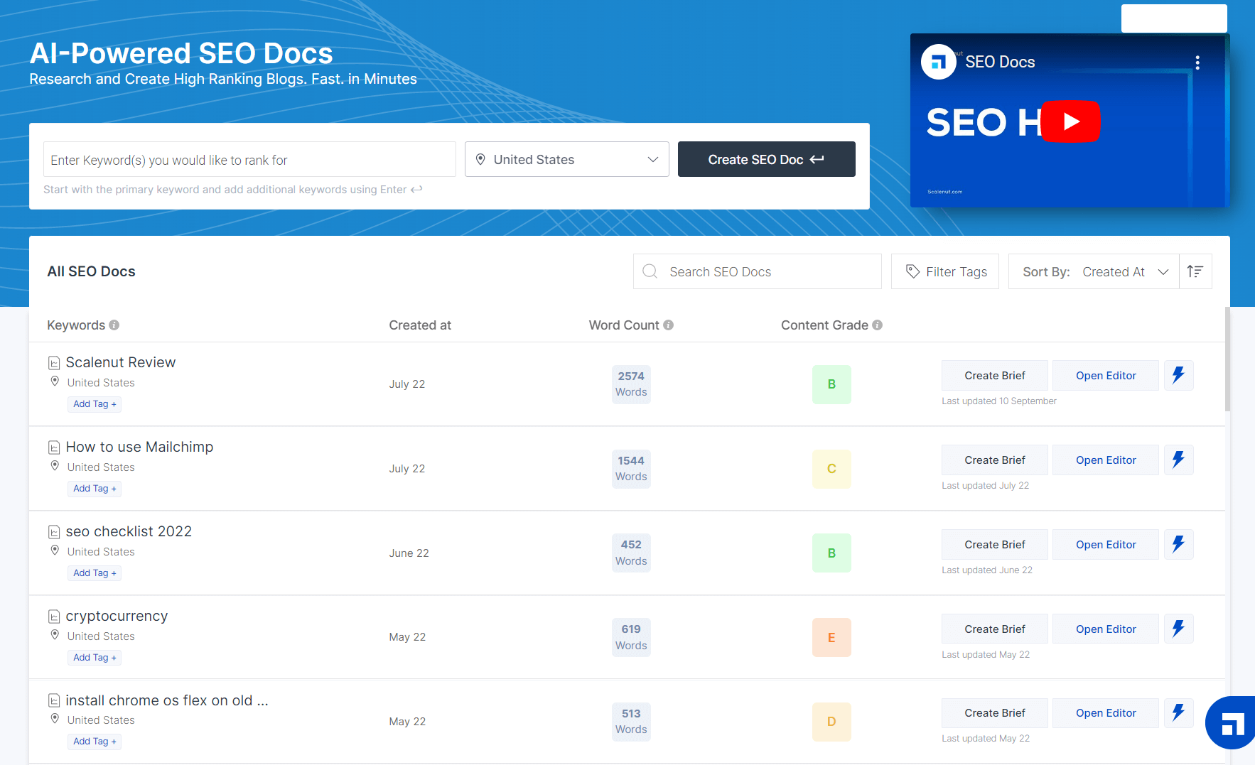 ScaleNut Review 2022:最佳 AI 寫作工具和內容研究平台 3 ai-powered seo docs
