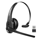 LEVN ワイヤレス ヘッドセット、Bluetooth ヘッドセット、マイク AI ノイズ キャンセリング & ミュート ボタン付き、35 時間オンイヤー Bluetooth ヘッドフォン、USB 付き、コール センター/トラッカー/オフィス/ホーム/オンライン クラス/リモート ワーク/Zoom 用