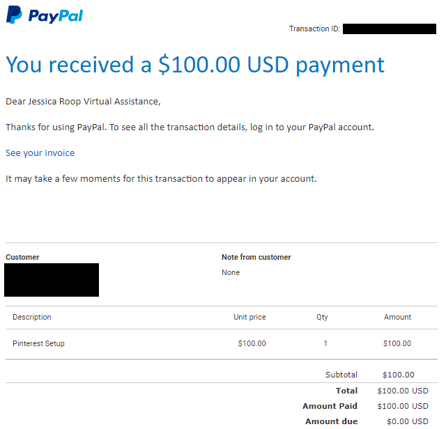 在 pinterest va 评论中展示的 pinterest va 发票