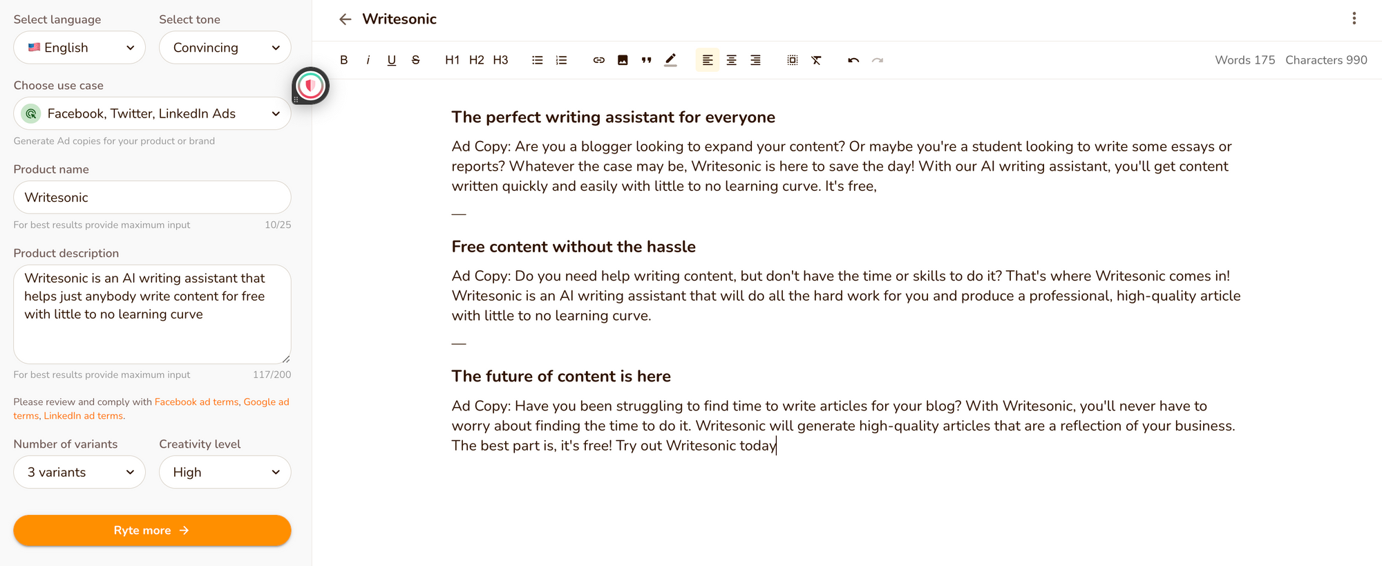 Saída Rytr - Rytr vs Jasper