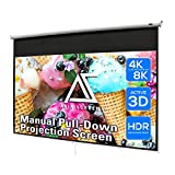Akia Screens Ecran de proiector de 100 inchi Manual de tragere B 16:9 8K 4K HD 3D Suport pe perete pe tavan Ecran de proiecție portabil alb Blocare automată retractabilă pentru film în interior Home Theatre Birou AK-M100H1