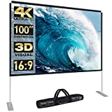 Abdtech Ecran și suport pentru proiector de 100 inch, ecran portabil pentru proiector 4K HD Ecran de proiecție în spate față cu geantă de transport pentru exterior, interior, cinema, curte, cinema, călătorii