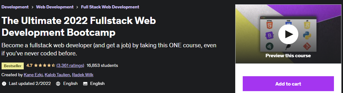 Ostateczny kurs tworzenia stron internetowych 2022 z pełnym stosem Udemy