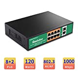 8-portowy przełącznik Gigabit PoE Reidubo z 2 łączami uplink, niezarządzany przełącznik sieciowy Ethernet PoE 1000 Mb/s, 120 W, Plug & Play, VLAN, odpowiedni do punktu dostępowego AP i kamery monitorującej PoE