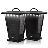 Speaker Bluetooth Tahan Air, Pohopa 2 Paket Suara Stereo Nirkabel Sejati 20W Speaker Lentera Pasangan Ganda Speaker Luar Ruangan Dalam Ruangan dengan 20 Buah Lampu LED, Bass Kaya, Pinao Hitam