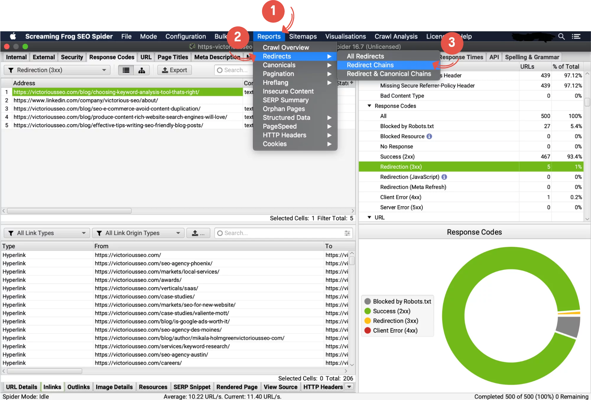 langkah-langkah untuk mengakses laporan rantai redirect di katak berteriak