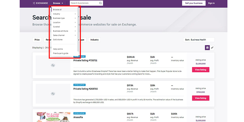 Navegue na Shopify Exchange