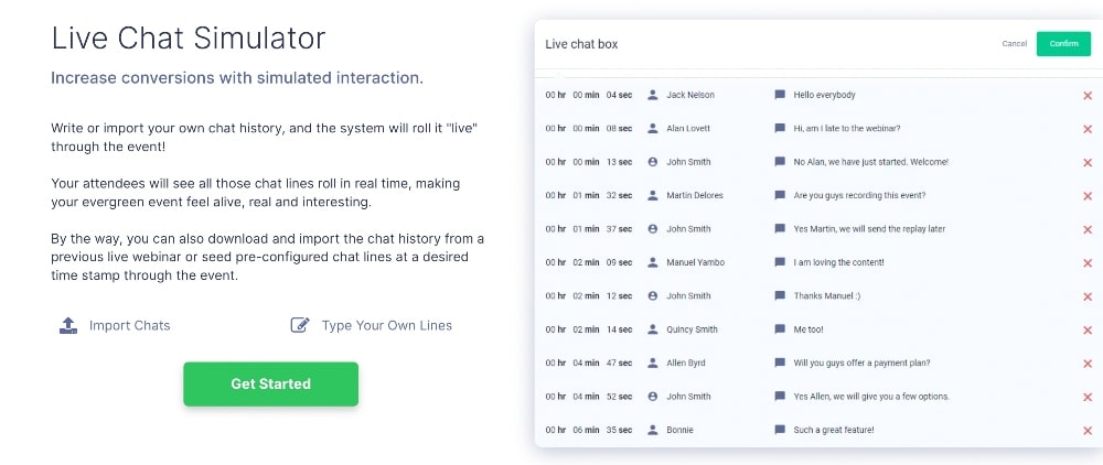 การจำลองการแชทสดของ everwebinar