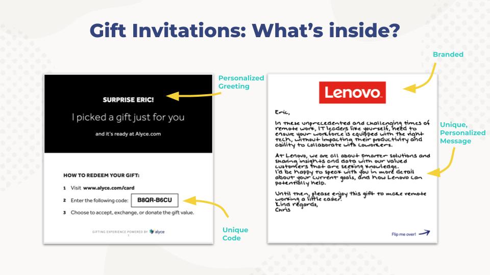 オフィスに戻るギフト用の物理的なギフト招待状