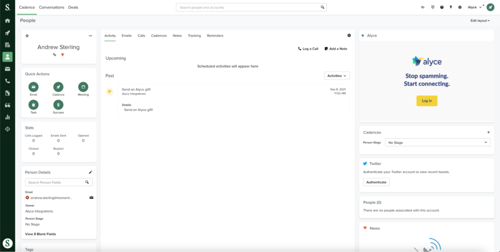إرسال هدية alyce في Salesloft