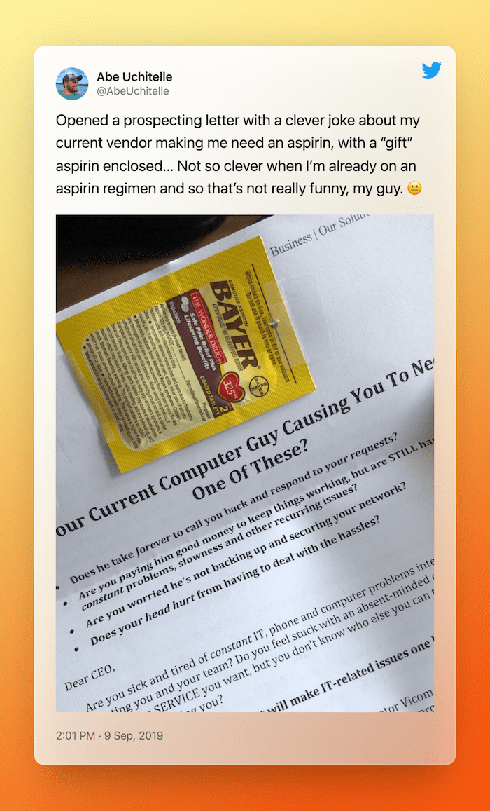 一个糟糕的潜在礼物体验的例子。