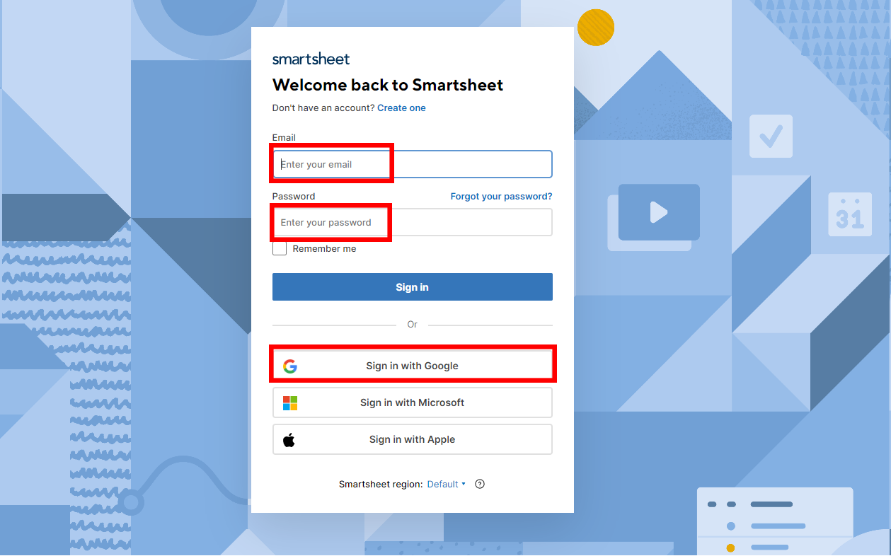 Fazendo login com uma conta existente do Smartsheet