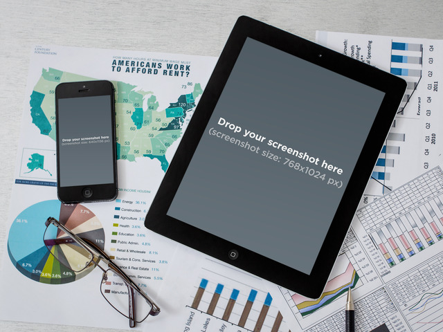 デバイス モックアップ iPhone と iPad on Office Papers Placeit Stage Image