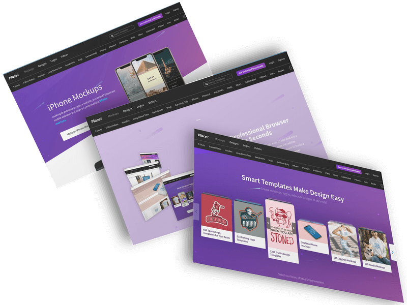 Modell von drei Browser-Screenshots, die vor einem transparenten Hintergrund schweben