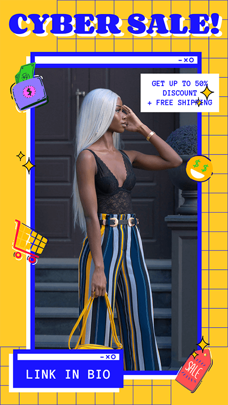 Creatore di storie di Instagram alla moda per una vendita di moda del Cyber ​​Monday