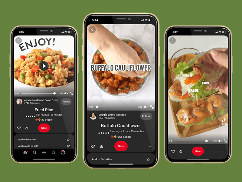 دبابيس فيديو Pinterest بأحجام مختلفة