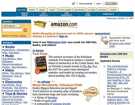 Página de inicio de Amazon del año 2000