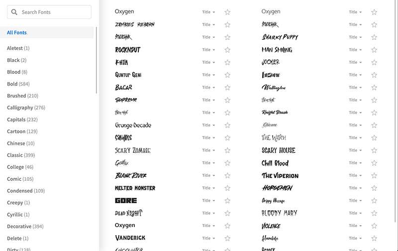 Modello di menu dei caratteri
