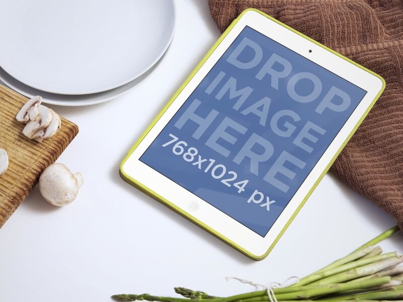 Maquette iPad de scène de cuisine avec iPad Mini blanc