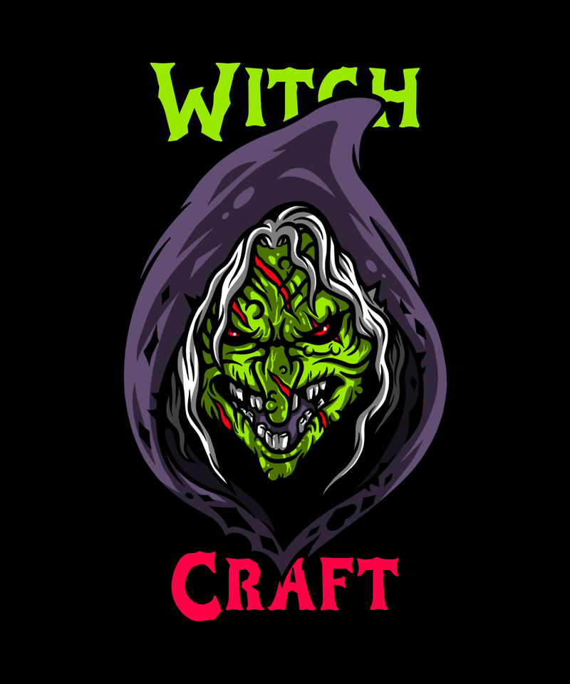 Creator de design de tricou de groază, cu o grafică a unei vrăjitoare vicioasă